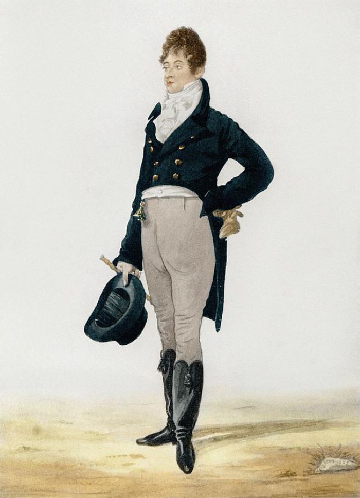 The men's fashion trendsetter Beau Brummell in 1805. Image: Public domain.