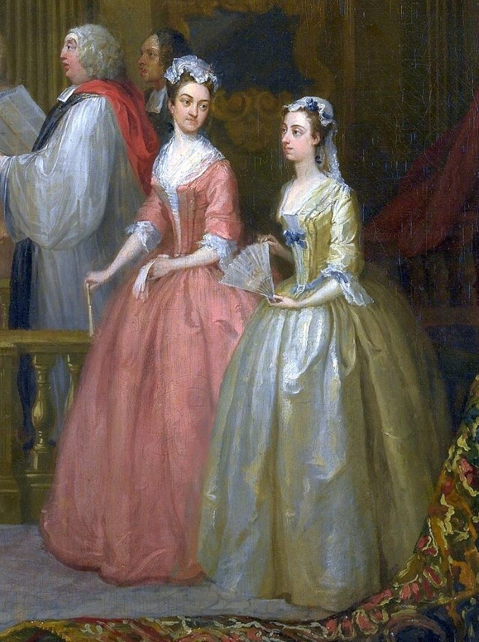 Ladies at a Georgian era wedding, 1729. Image: Public domain.
