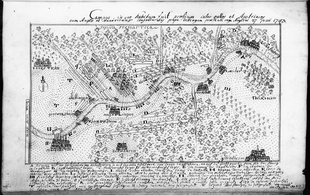 A map of the Battle of Dettingen on the River Main. Image: Wikipedia. Public Domain
