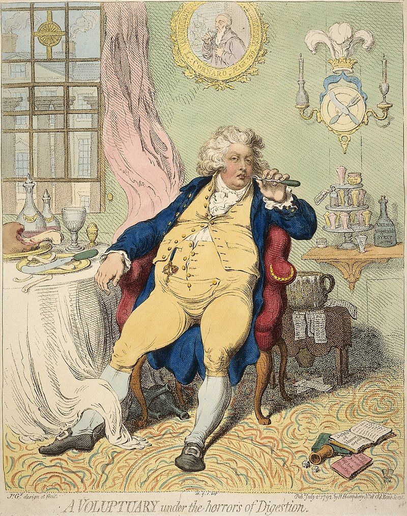 "A voluptuary under the horrors of digestion" by James Gillray captured how the public felt about George, Prince of Wales, later the Prince Regent and King George IV. Image: Public domain. 
