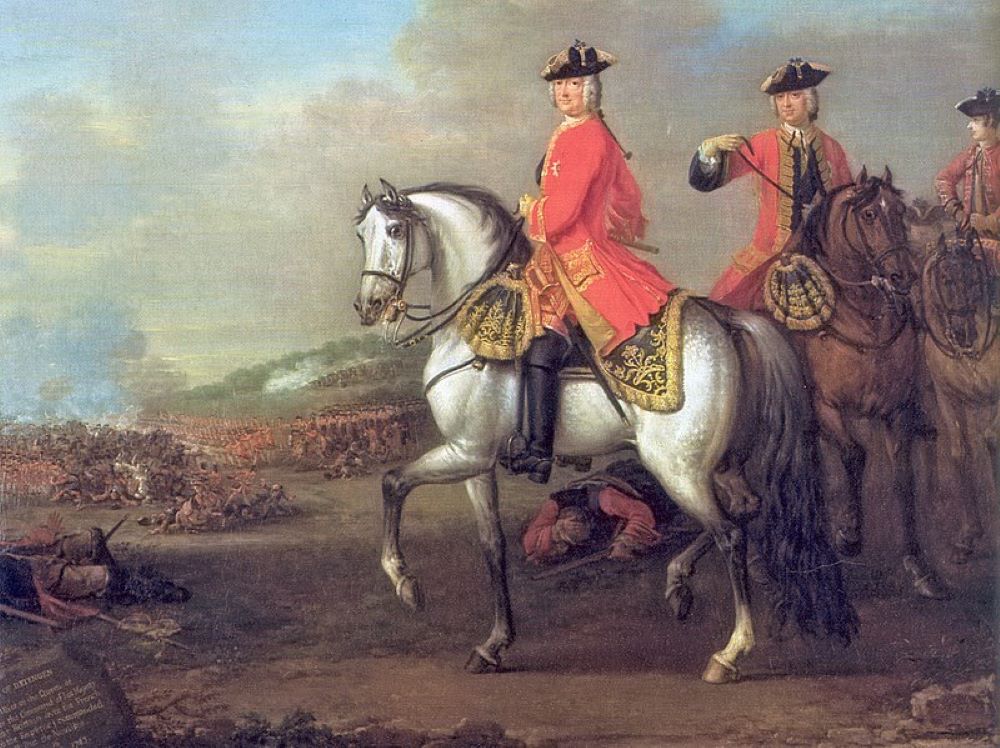 King George II painted at the Battle of Dettingen, Artist: John Wootton. Image: Wikipedia. Public Domain.