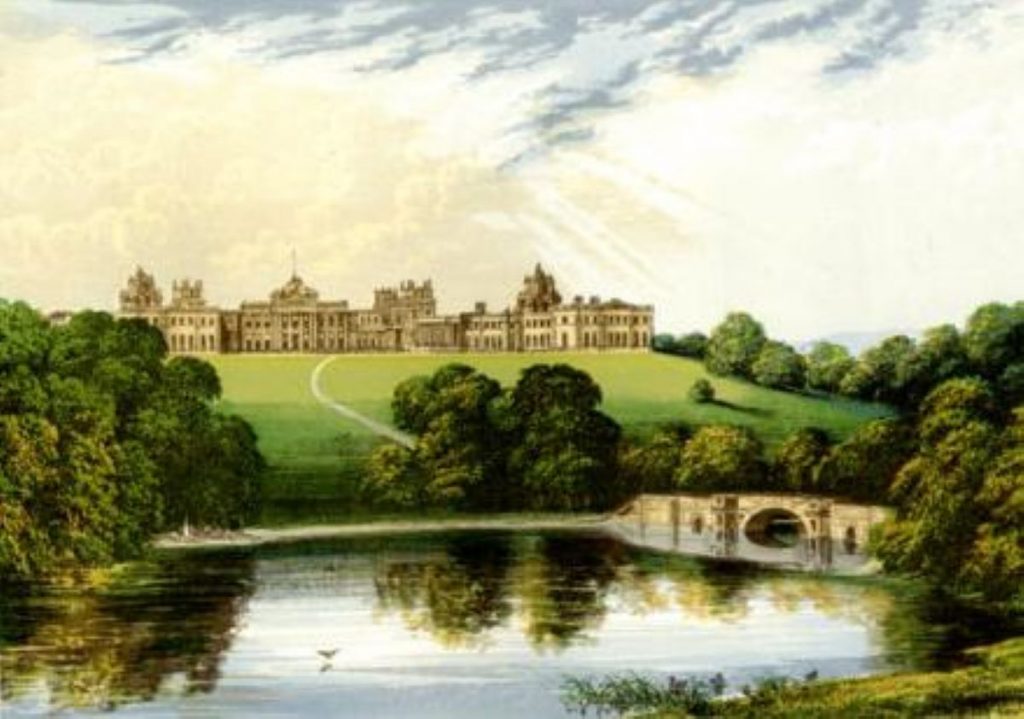 Blenheim Palace and Capability Brown's gardens from an engraving. Image: Wikipedia. Public Domain. 